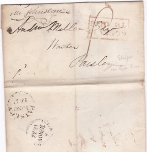 1832 RARO TIPO ROSSO IN SCATOLA PAGATO A GLASGOW WRAPPER 8d TO ANDREW MILLER PAISLEY - Foto 1 di 1