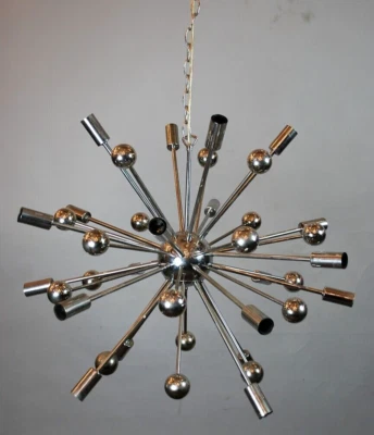 Mid Century Design chrome finish Chandelier 18 Light sputnik brass ceiling light - Image 1 of 4