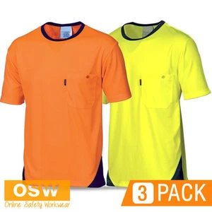 3 X HI VIS YELLOW/ORANGE COOL DRY COOL BREATHE MICROMESH SUMMER SHIRT WORKWEAR - Picture 1 of 3