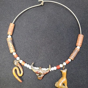 Unique , 3 hand Sculpted Fetich Necklace Unknown Artist 5" Di. - Picture 1 of 11