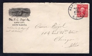 USA Rapid City SD 1908 FC Feigel Co Advertising Cover to Chicago - Picture 1 of 2