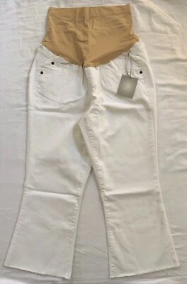 NEW AGlow Maternity Capri Jeans White Pants Cropped Flare Full Panel Size 10 12 - Image 1 of 2