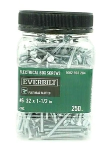 ELECTRICAL BOX SCREWS #6-32 x 1-1/2" FLAT HEAD SLOTTED ZINC 250 count New unopen - Picture 1 of 10