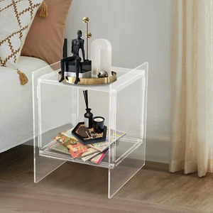 Acrylic Coffee Table 2 Tires Clear Side End Table for Living Room Bedside Table - Picture 1 of 17