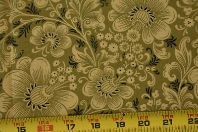 26" Long, Olive & Tan Floral on Olive Cotton,Concord/Folk Art Museum/2002,P2604 - Image 1 of 4
