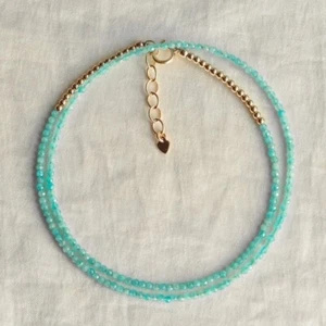 Natural Blue Amazonite Faceted Round 2MM Gemstone Beads 18" Gold Filled Necklace - Picture 1 of 8