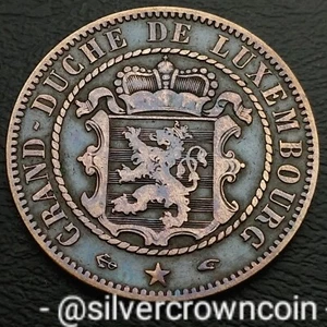 Luxembourg 10 Centimes 1855 A ⚓🌟 ✋ KM#23. Bronze 10 Cents coin. Paris Mint Lion - Picture 1 of 9