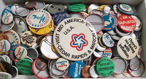 VTG Button Pin Mixed Political Humor Sports 2 Pound Craft Lot READ DESCRIPTION - Picture 1 of 4