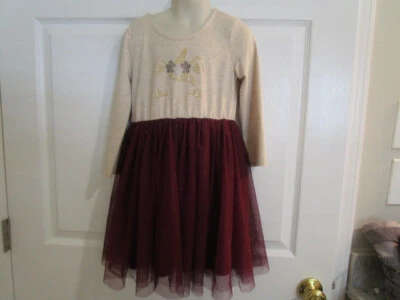Pink Violet Size 6x Girls Tan & Burgundy Beaded-Sparkle Dress - Image 1 of 4