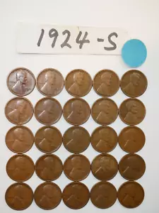 1924-S CENT ROLL FECHA SÓLIDA = 25 CENTAVOS DE TRIGO LINCOLN (MÁS DE 8 ARTÍCULOS ENVÍO GRATIS) - Imagen 1 de 2