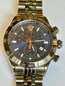 Versace VE2U00722 Hellenyium Chrono blue gray Stainless Steel Men's Watch NEW - Picture 1 of 10
