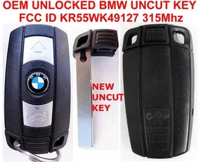 UNLOCKED VIRGIN BMW SMART UNCUT INSERT KEY FOB KEYLESS REMOTE KR55WK49127 315Mhz - Picture 1 of 3
