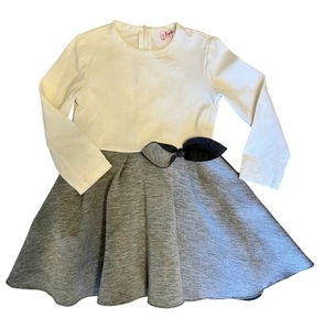 $180 Il Gufo 5 6 Dress Gray White Knit Stretch Bow Long Sleeve Quiet Luxury - Picture 1 of 4