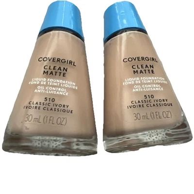 Lot Of 2 COVERGIRL Clean Matte Liquid Foundation 510 Classic Ivory New Sealed - Image 1 of 2