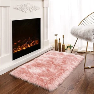 Pink 2x3 Faux Fur Rug for Bedroom Decor for Teen Girls Throw Fuzzy Fluffy Fur... - Picture 1 of 7