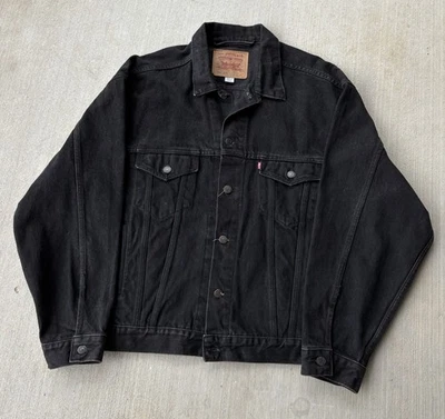 Vintage Levis Jacket Mens Large Black Denim 70507 4159 Type 3 Trucker Made 90s - Image 1 of 4