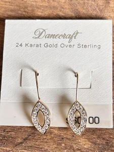 New Old Stock Danecraft 24k Gold Over Sterling Silver Dangle Earrings MSRP $60 - Picture 1 of 3