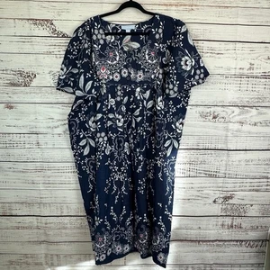 Camisón vestido de casa de algodón floral blanco azul marino Only Necessities para mujer 1X - Imagen 1 de 7