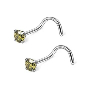 Pair Prong Set Nose Rings Screw Ring Clear CZ 2 or 3mm 18G 20G Brilliant Stud - Picture 1 of 12