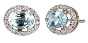 0.84ct Diamante Redondo Natural 14k Oro Blanco Macizo Topacio Boda Pendiente - Imagen 1 de 3
