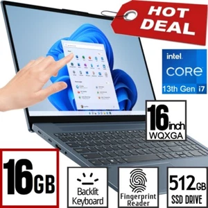 Lenovo 16" Touch WQXGA 16GB Ram 13th Gen. Core i7-1355U 5.00GHz 512GB SSD Laptop - Picture 1 of 10