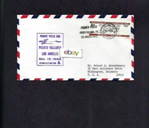 Mexicana Airlines 1st Flight Cover Puerto Vallarta - Los Angeles Comet Jet 12/1966 - Bild 1 von 1