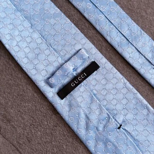 GUCCI 1990s silk tie serene light blue Interlocked Monogram pattern - Picture 1 of 12