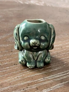 VTG Ceramic Green Dog Scottish Terrier Cartoon Puppy 2" Toothpick Holder Japan - Picture 1 of 10