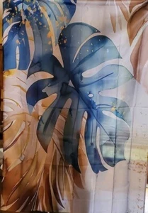 Tropical Leaves Shower Curtain Set With Hooks 120 x 180 cm Polyester Blue Beige - Picture 1 of 3