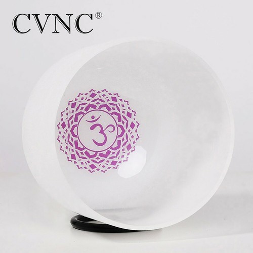 CVNC 432Hz 6" B Crown Chakra Symbol Frosted Quartz Crystal Singing Bowl ...