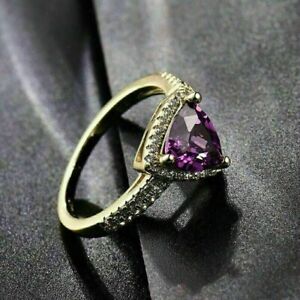 Amethyst Halo Engagement Ring 5Ct Trillion Cut Purple 14K White Gold Finish