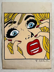 roy lichtenstein drawing and painting on old paper signed stamped vintage - Picture 1 of 2