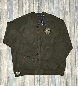 Polo Ralph Lauren Green Brushed Fleece Full Zip Bomber Jacket Men’s XXL 2XL NWT - Picture 1 of 8