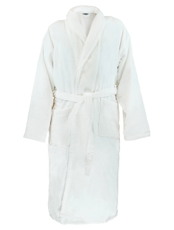 Bademantel weiß Samt Frottee mit Schalkragen ca. 550g/m², weiß, Größe XL - Bild 1 von 1