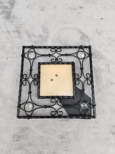 Vintage Black Metal Freestanding Picture Frame Decorative With Crystals 4x4 - Picture 1 of 5