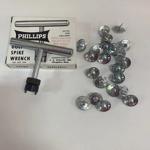 VINTAGE PHILLIPS GOLF SHOES SPIKE WRENCH  22 EXTRA PINS! ORIGINAL BOX  - Picture 1 of 7