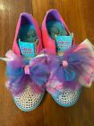 Girls Skechers Twinkle Toes Light Up Bows Sneakers Shoes Pink Worn Once Size 3