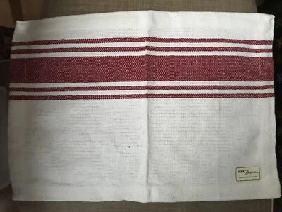 Set Of 5 Rustic Stripe Deep Red Cream Ribbon Candy Placemats 13x19 NEW - Image 1 of 3