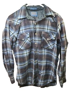 Vintage Pendleton Wool Medium High Grade Western Wear Flannel Pearl Snap *FLAWS - Picture 1 of 24