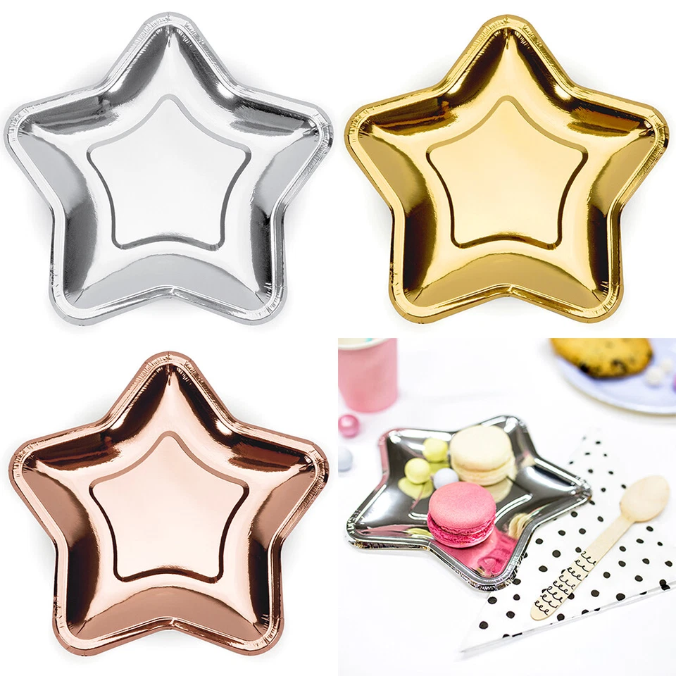 PARTYDECO 6 Stück Pappteller Stern Farbauswahl Größenauswahl Partygeschirr