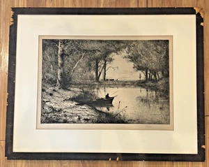 Adolphe Appian (1818–1898) Signed Etching “Le Lac d’Annecy” Fishing Scene Beauty - Picture 1 of 19