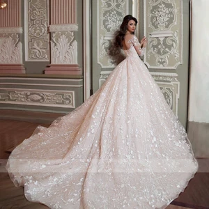 Princess Ball Wedding Dresses Lace Applique Lace Up Beaded A-line Bridal Gowns - Picture 1 of 8