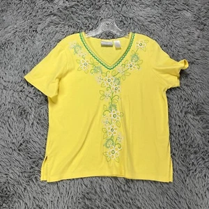Vintage Alfred Dunner Top Women's PM Yellow Floral Embroidered Beaded Artsy 90s - Picture 1 of 9