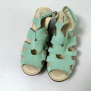 Sandalias de cuña Skechers con honda trasera talla 10 verde gamuza punta abierta estilo paralelo - Imagen 1 de 9