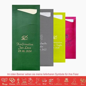 40 Bestecktaschen Jugendweihe Konfirmation Lebenswende Tischdeko mit Servietten - Bild 1 von 9