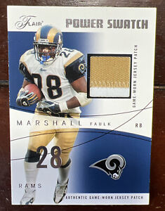 2004 Flair Power Swatch Silver Patch /75 Marshall Faulk PS-MF Patch HOF