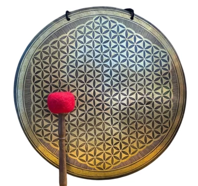 18 inches Flower of Life Etching Carving Gong, Handmade Sound Therapy, Yoga Gong - Image 1 of 2