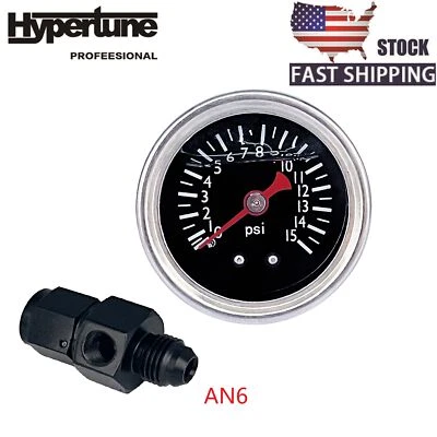 0-15psi Fuel Pressure Gauge Regulator Liquid Gauge 1/8" NPT W/ 6AN Adapter - Image 1 of 4