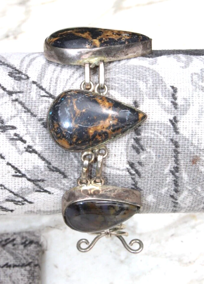 Vintage Natural Pilbara Jasper Gemstone 925 Sterling Silver Bracelet - Image 1 of 4