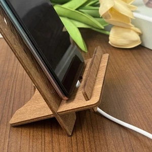 Wood Phone Stand with Charging Hole Desktop Cellphone Holder for Kitchen - Picture 1 of 7